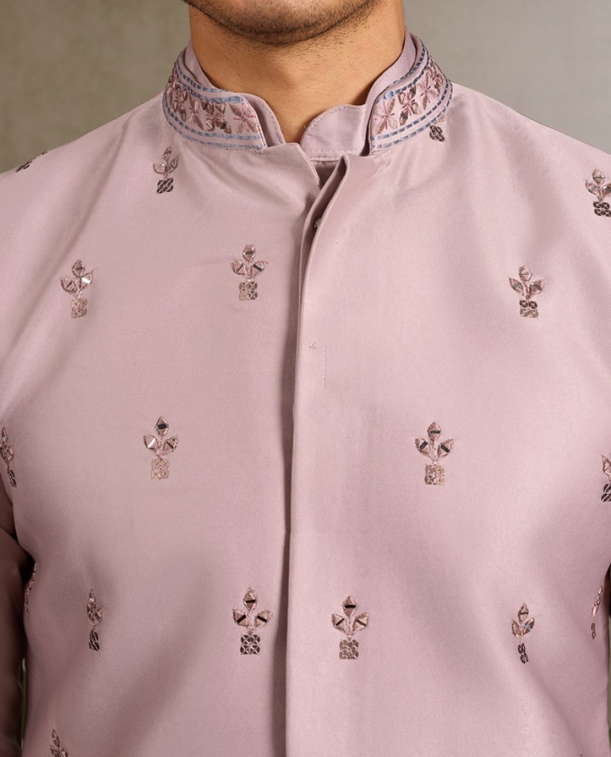 61102-PINK - Dusty Pink Embroidered Kurta Set for Men